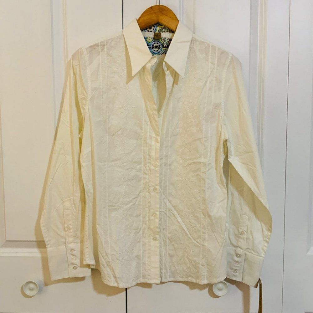 Peck & Peck White Embroidered Button Front Top Size 12 New